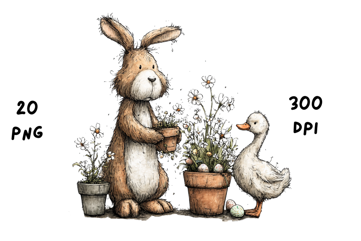 Whimsical Floral Bunny and Duck, an Animal Illustration by GiraffeCreative (Photo 7 of 20)
