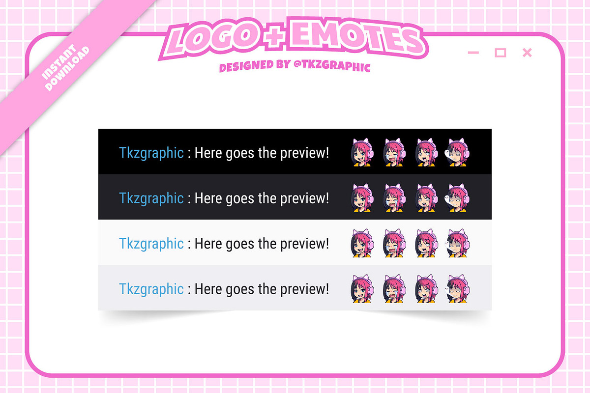 Kawaii Anime Gamer Logo + Emotes, a Branding & Logo Template by tkzgraphic (Photo 2 of 2)