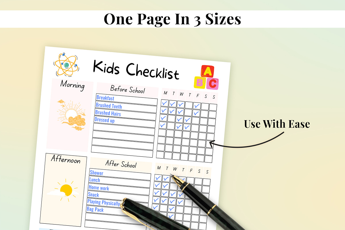 Printable Checklist For Kids, a Print Template by Snapybiz