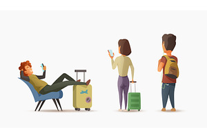 airport waiting travellers on white, a Transportation Illustration by IfH