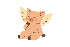 Funny cartoon piglet with wings, an Animal Illustration by GraphiShop