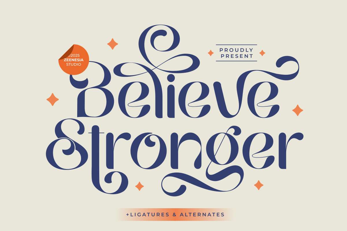 Believe Stronger, a Sans Serif Font by zeenesia (Photo 1 of 16)