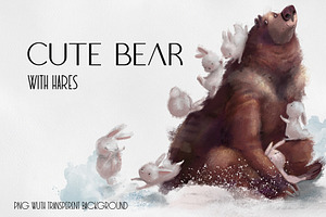 Cute Bear with hares