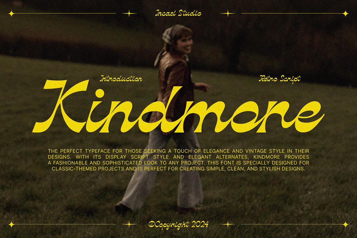 Kindmore - Reverse Script, a Script Font by Invasi Studio (Photo 1 of 11)