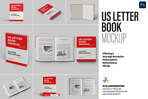 US Letter Book Mockup - 8 views, a Books & Magazine Mockup by Illusiongraphic