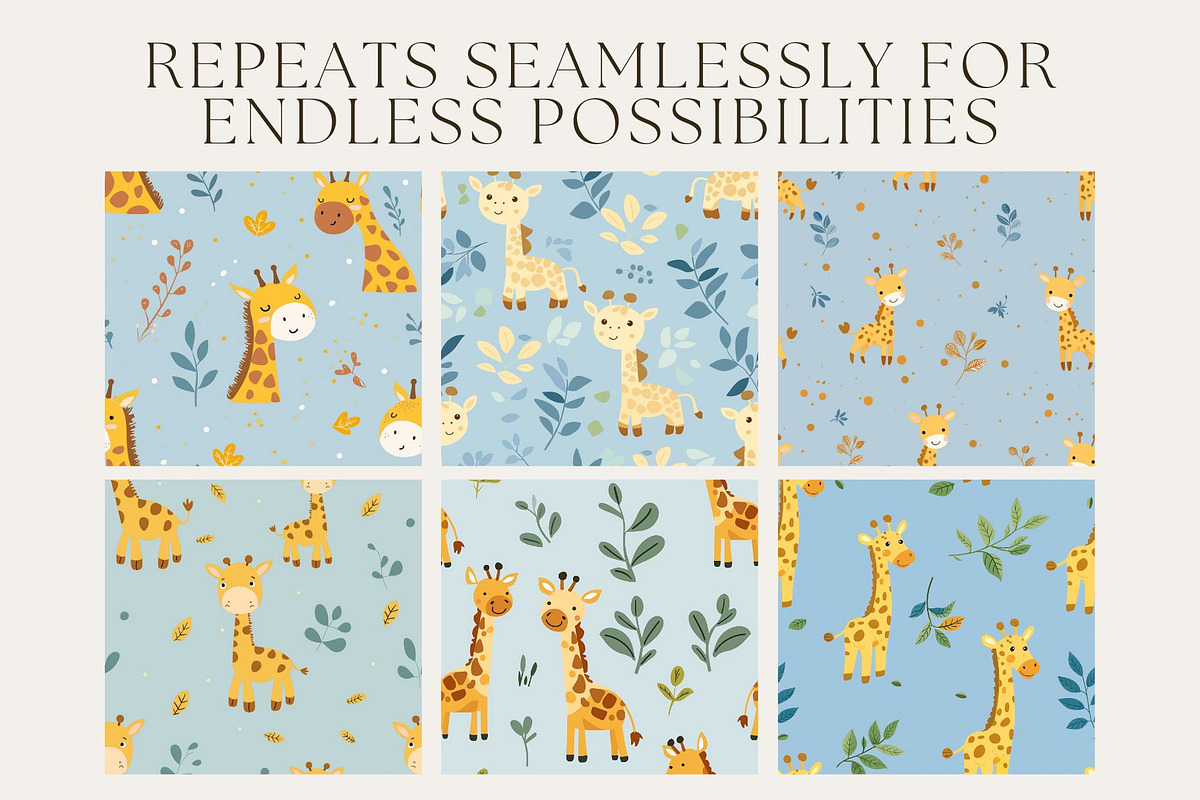 8 Cute Giraffes Seamless Patterns, a Pattern Graphic by Inknfolly (Photo 2 of 5)