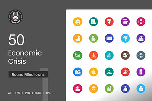 Economic Crisis Flat Round Icons, an Icon by IconBunny