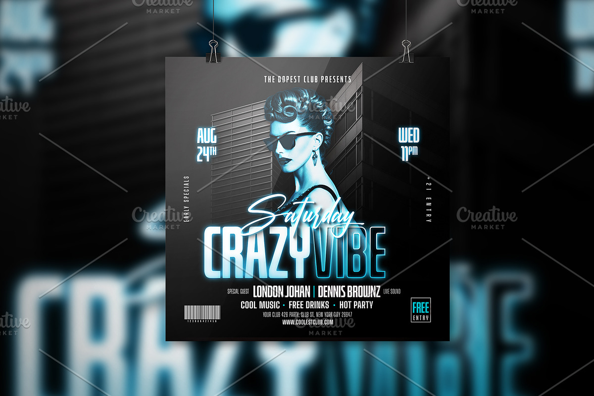 Saturday Crazy Vibe Night Club Flyer, a Flyer Template by Teetouch Graphics (Photo 1 of 3)