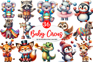 Watercolor Cute Baby Circus Animals, an Illustration by Watercolor design