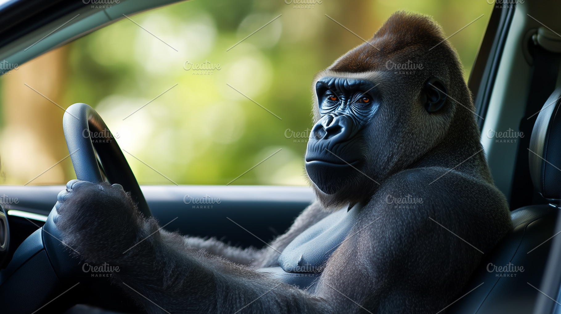 Gorilla holds the steering wheel, an Animal Photo by MistyDay