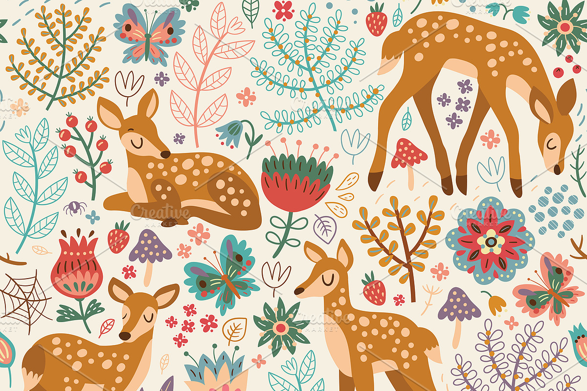 Forest pattern with deer, an Animal Illustration by Anna Guz's Store (Photo 3 of 3)