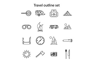 Travel Icons Set, Outline Style