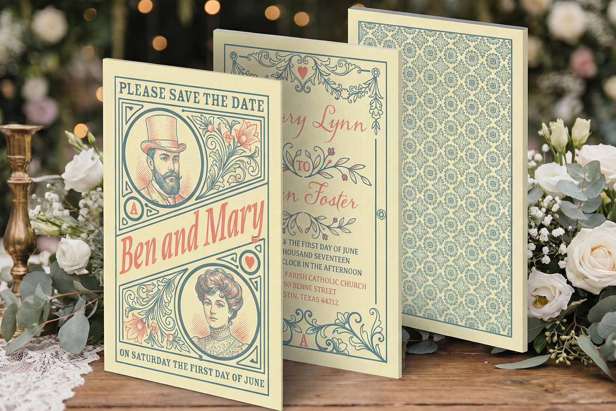 Vintage Wedding Invitation Card Mock, an Invitation Template by OneVectorStock (Photo 1 of 3)