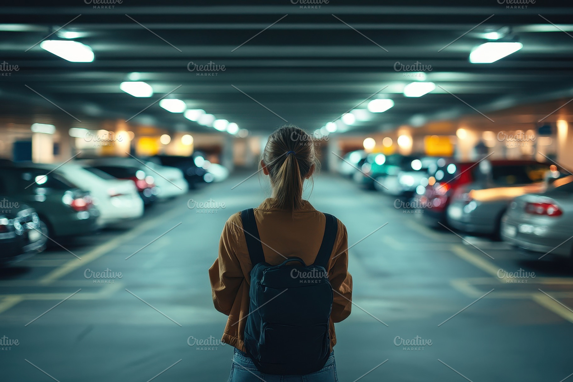 Tourist explores underground parking, a Photo by Pavel_design