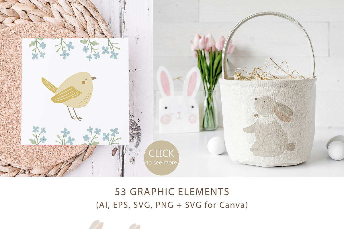 Easter BUNNY clipart & pattern, an Animal Illustration by polikarpovaart (Photo 4 of 10)