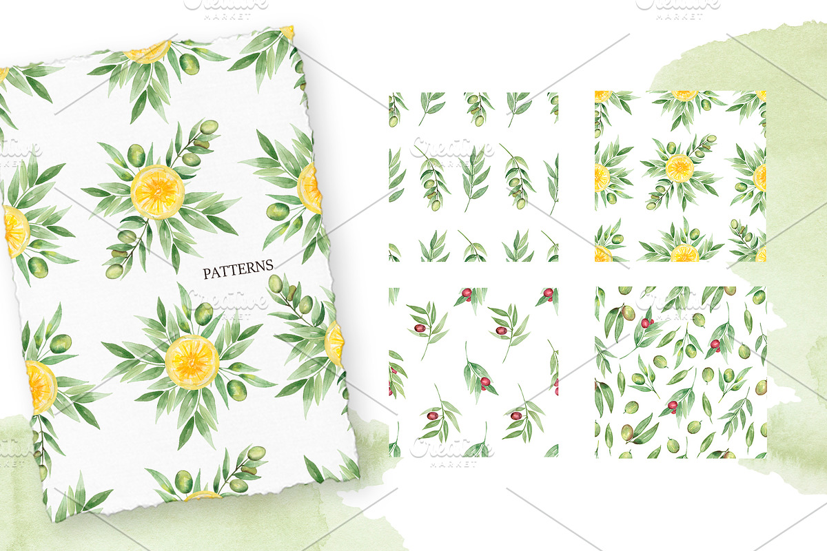 Watercolor Olive Collection, a Decorative Illustration by MayaNavits (Photo 6 of 10)