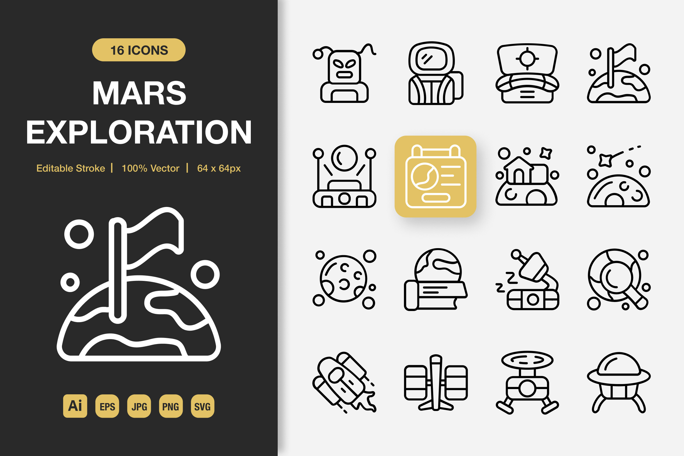 Mars Exploration Outline Icons, an Outline Icon by Spacepixel Creative