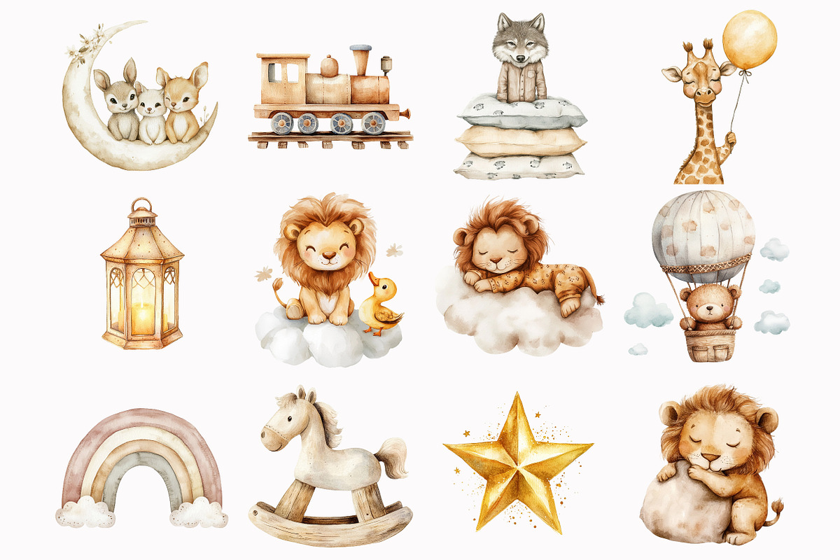 Watercolor Sleepy Animals Clipart, an Illustration by Design Market (Photo 4 of 7)