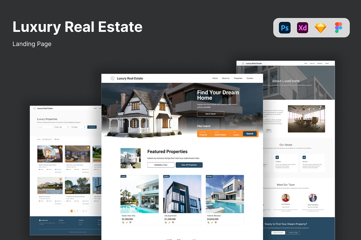 Luxury Real Estate Landing Page, a Landing Page Template by Glyphminds Studios (Photo 1 of 3)