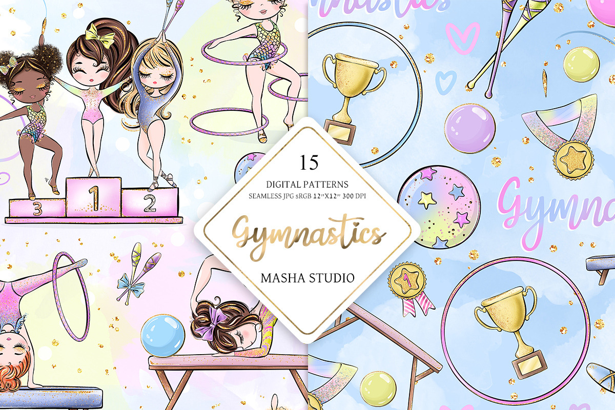 Gymnastics Digital Papers, a Pattern Graphic by Masha  Studio (Photo 3 of 6)