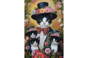 Floral Cat Family Wall Art for Kids, an Animal Illustration by Art Paradise Studios