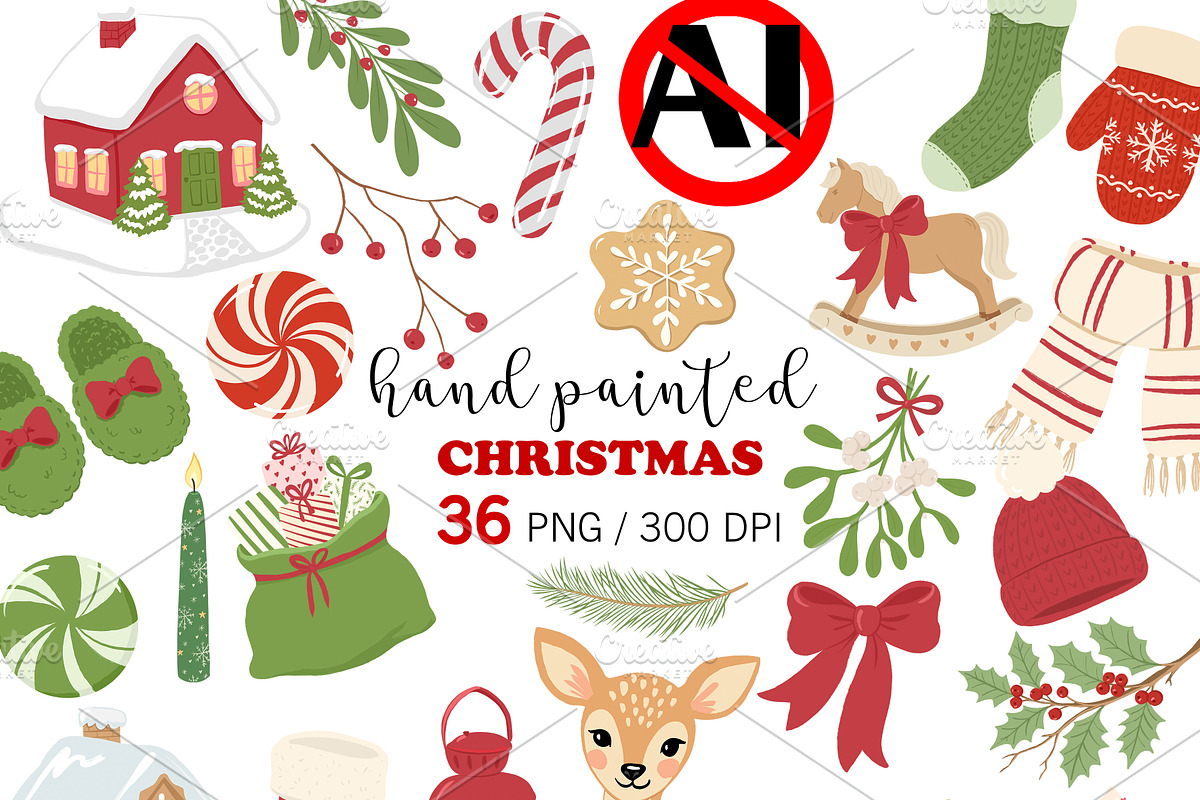Hand Painted Christmas Clipart PNG, a Seasonal Illustration by PatternPalette (Photo 1 of 13)