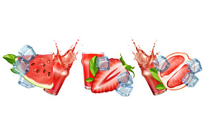 Fresh fruit slices with ice cubes, a Food Illustration by art PVP - market