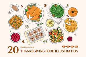 Thanksgiving Food Illustration Set