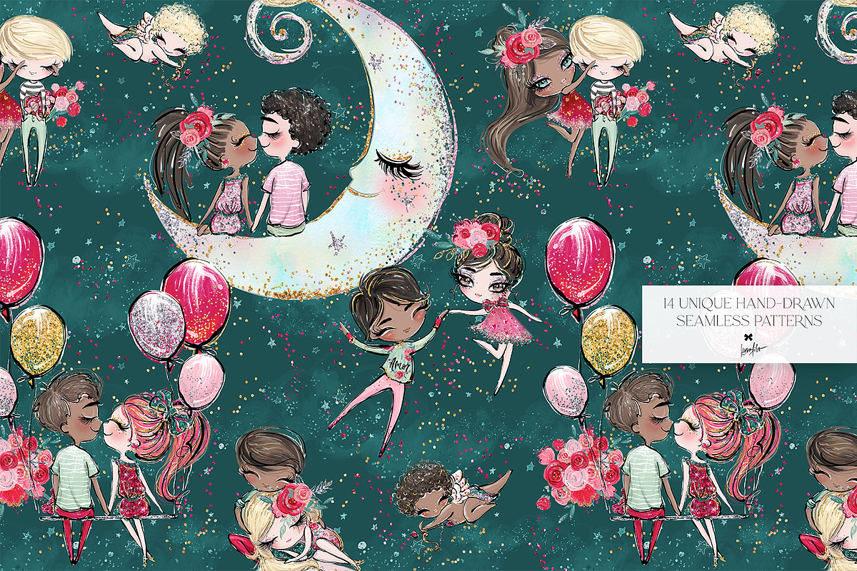 Valentine Doodles Seamless Patterns, a Pattern Graphic by KaramfilaS (Photo 4 of 18)
