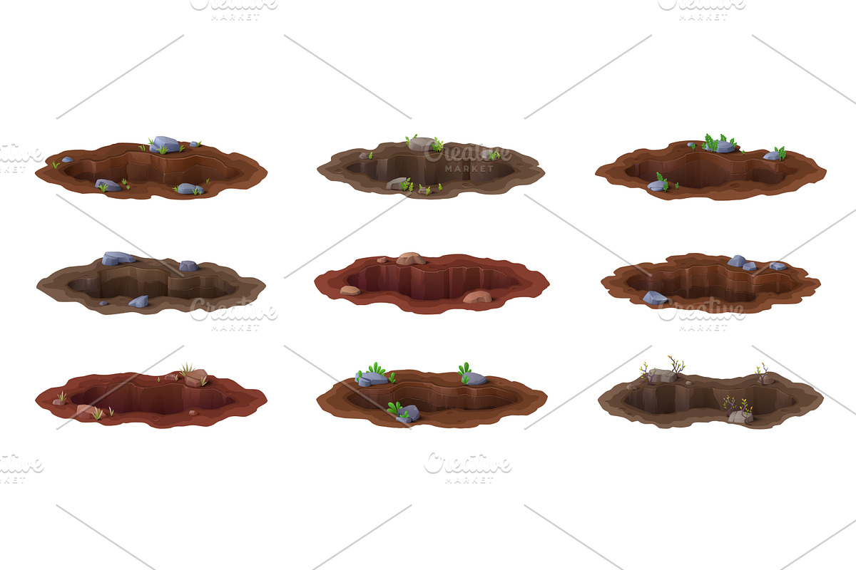 Cartoon deep dirty pits and burrow, an Object Illustration by Buch&Bee