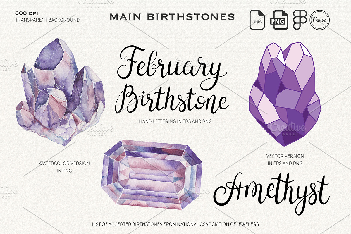 Watercolor Birthstones Crystal Set, an Illustration by Alena Solonshchikova (Photo 5 of 17)