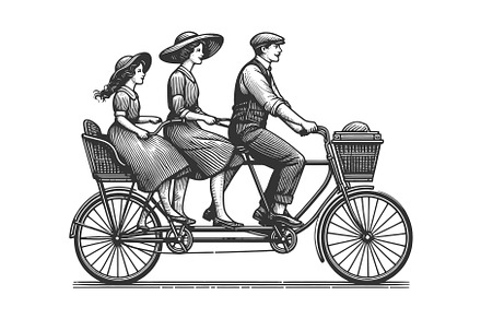 Family ride Tandem Bicycle vector, a Person Illustration by AlexArt