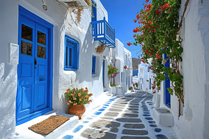 Charming village street in Greece, a Photo by Pavel_design