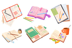 Cartoon diary notebooks. Paper books, an Object Illustration by Stock-Smart-Start