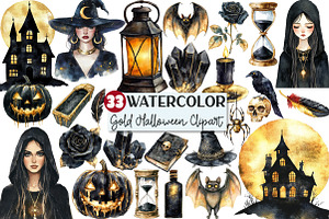Creepy Black and Gold Halloween Clip, an Illustration by Rose Art