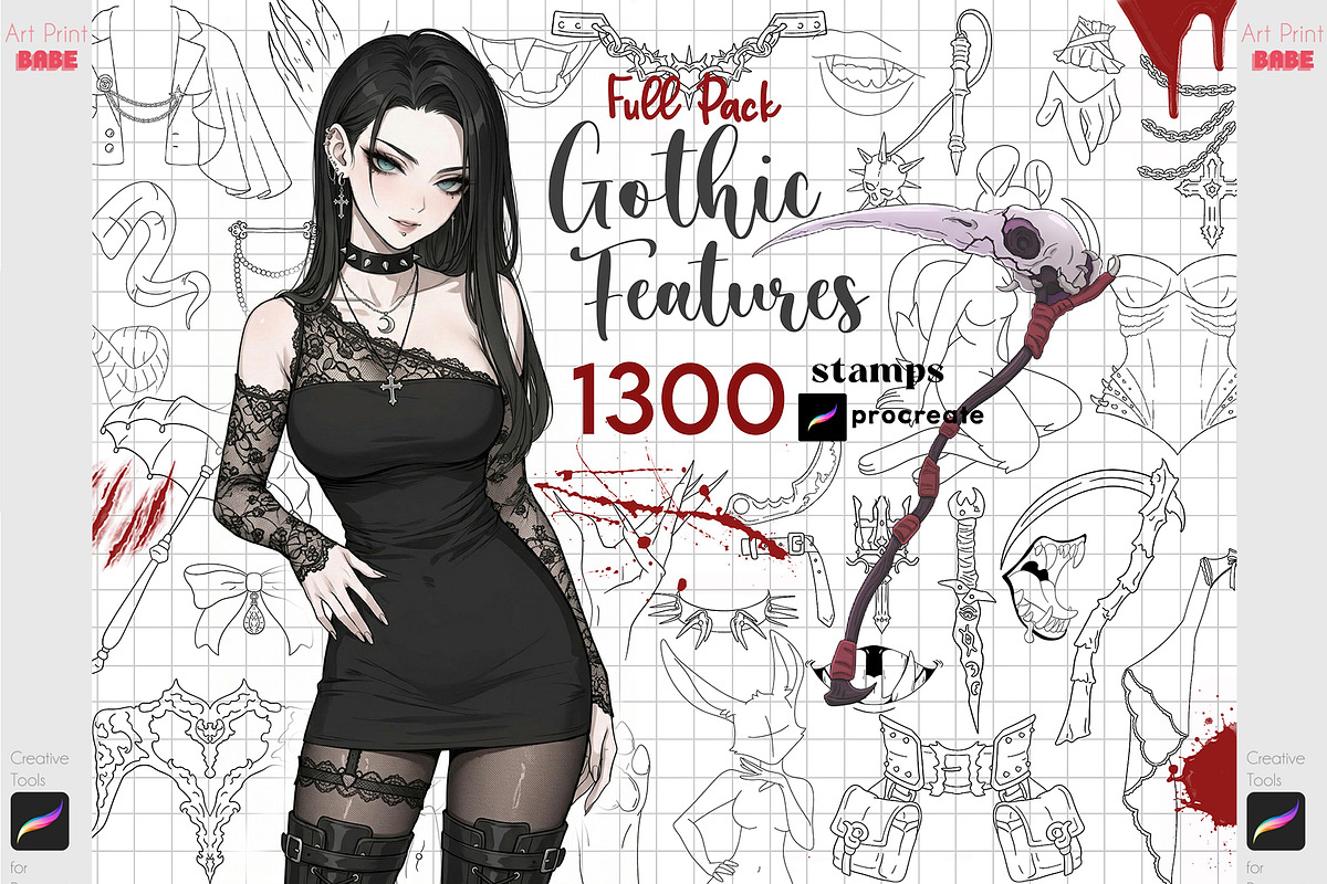 Procreate Gothic Anime Feature Brush, a Brush Add-On by ArtPrintBabe (Photo 1 of 16)