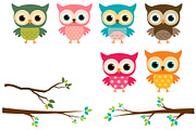 Cute owls with branches clip art, an Illustration by Pravokrugulnik (Thumbnail 2 of 2)