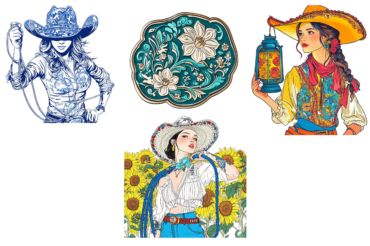 Cute Chinoiserie Cowgirl Sublimation, an Illustration by CreationArt (Photo 6 of 6)