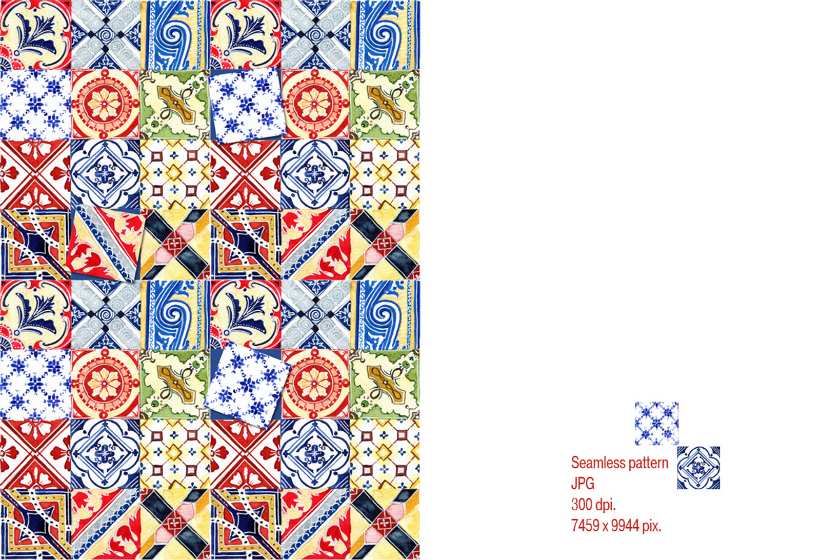 Watercolor tile patterns, a Decorative Illustration by WatercolorArt (Photo 4 of 6)