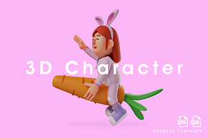 3D Bunny Girl Riding A Flying Carrot