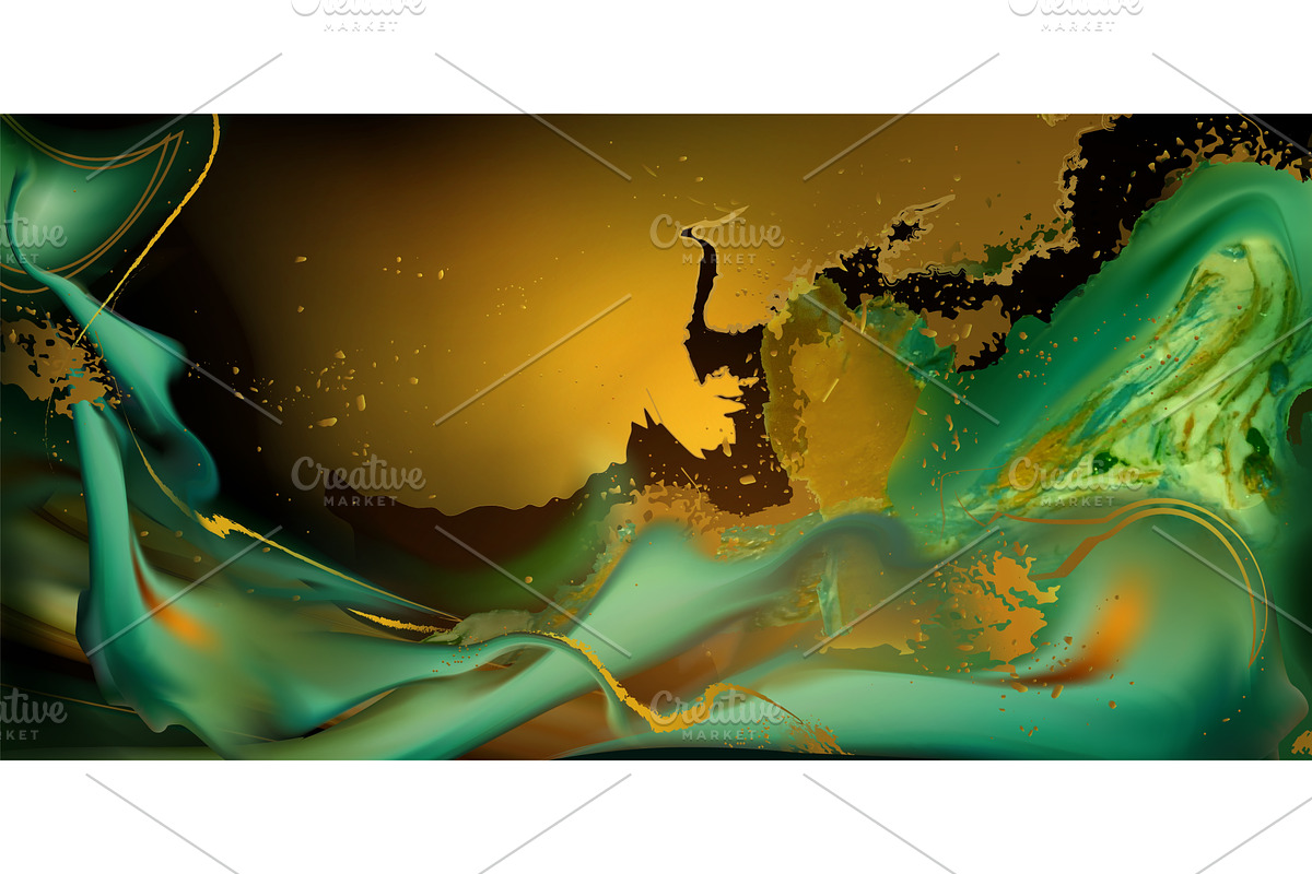 Turquoise and golden watercolor, an Illustration by art PVP - market