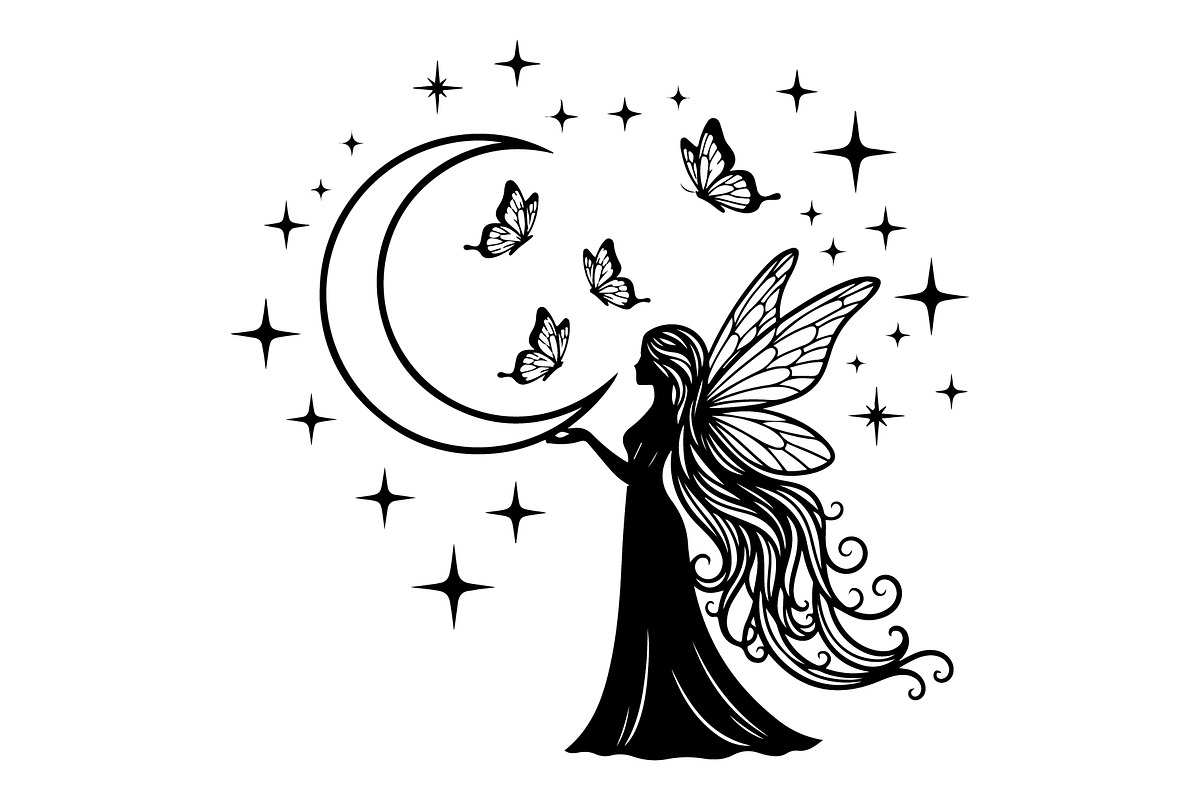 Fairy Moon Butterfly Silhouette, an Object Illustration by Gaye Art (Photo 12 of 31)