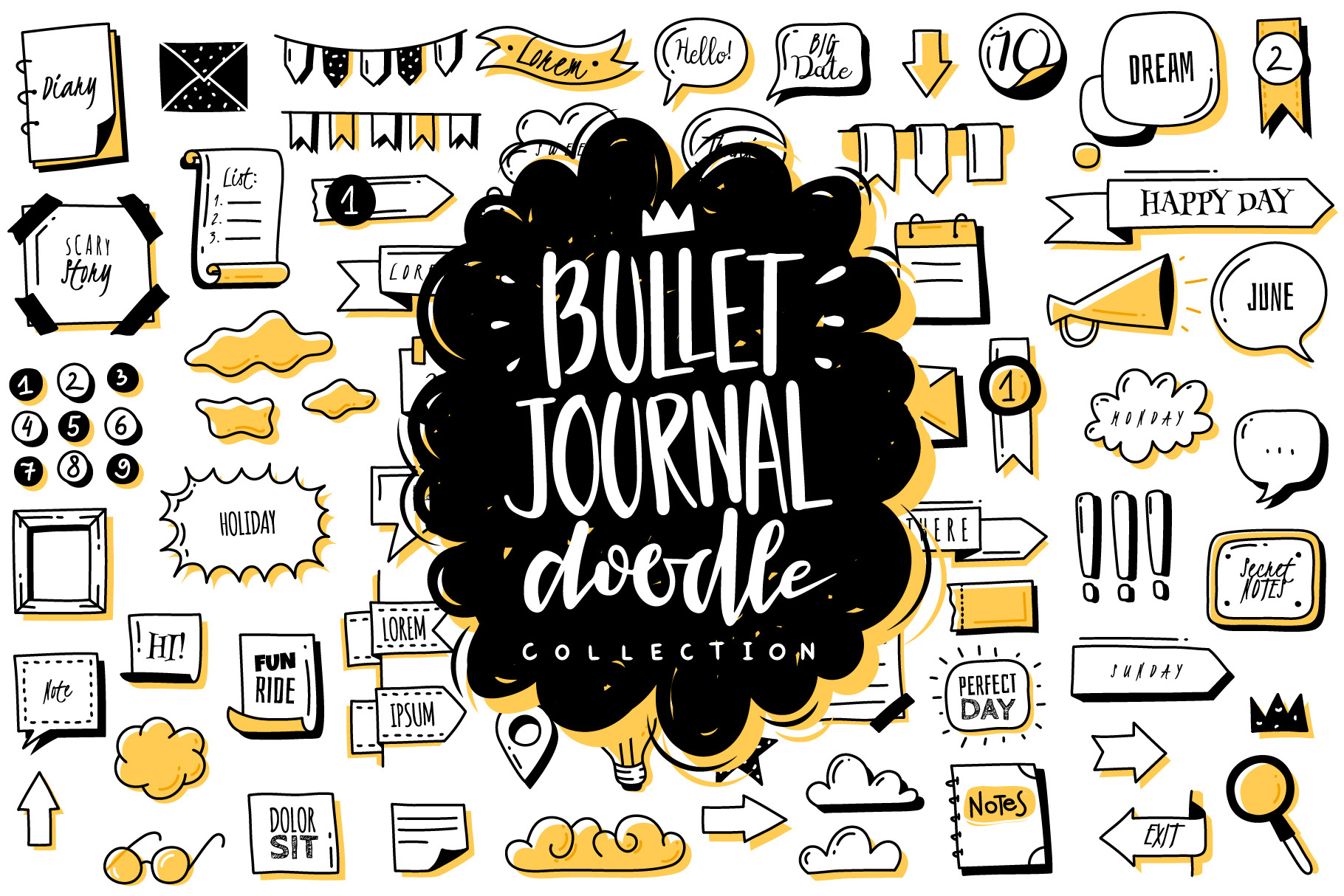 Bullet journal doodle set, an Outline Icon by Vectorcreator | Creative ...