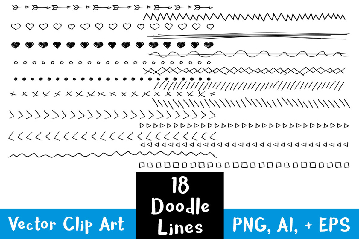 18 Hand Drawn Doodle Lines Set #2, an Illustration by The Digital Download Shop (Photo 1 of 2)