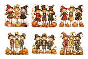 Trio Scarecrow PNG Clipart Bundle, a Seasonal Illustration by Nicolle's Colorful Art (Thumbnail 5 of 8)