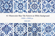 41JPG Watercolor Blue Tile Patterns, a Pattern Graphic by Vachira Digital Studio (Thumbnail 1 of 5)