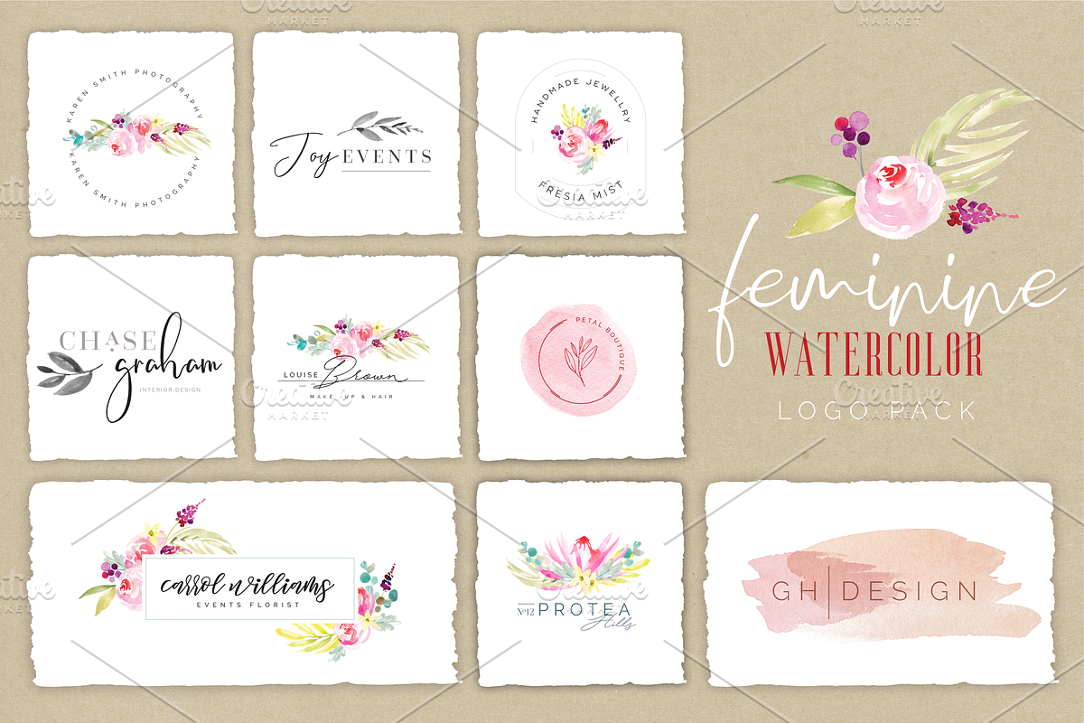 Feminine Watercolor Logo Pack, a Branding & Logo Template by Susan Brand Design (Photo 2 of 2)