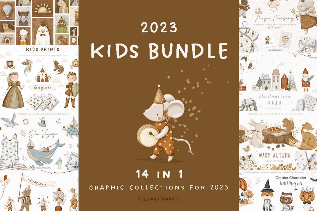 Kids Bundle - graphic collections, an Animal Illustration by polikarpovaart (Photo 1 of 16)