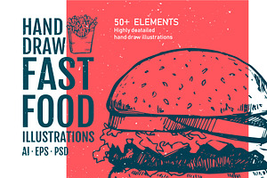 50+ Hand Drawn Fast Food Elements