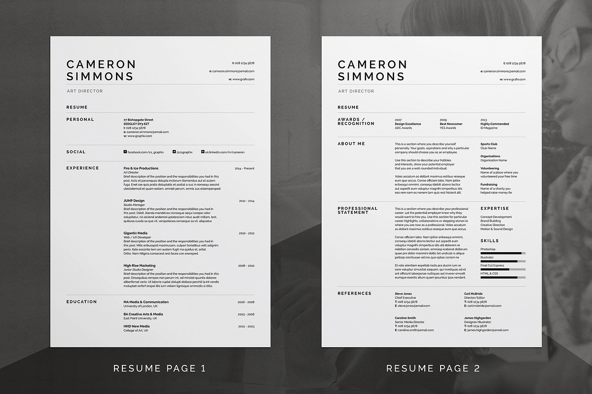 Pro Resume/CV - Cameron, a Resume Template by bilmaw creative (Photo 2 of 3)
